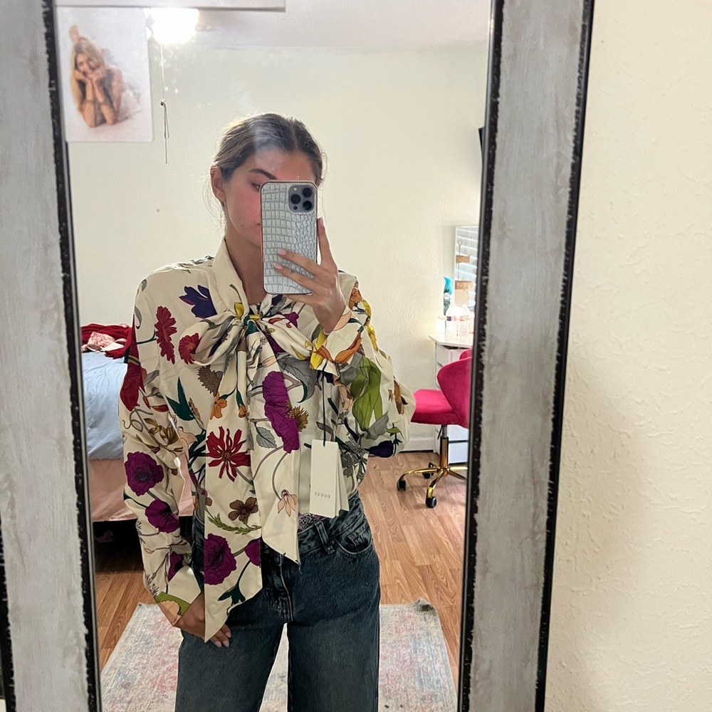 Gucci Floral Print Blouse with Bow